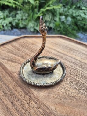 Vintage Swan Ring Holder Trinket Dish Heavy Patina